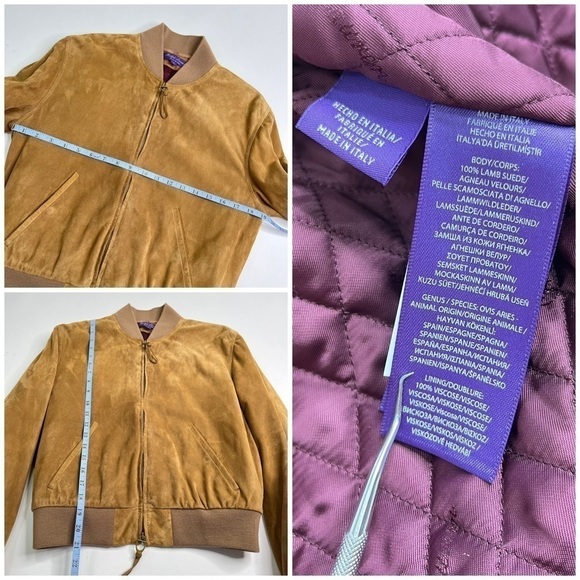 RALPH LAUREN Purple Label Wescott 100% Lamb Suede Camel Brown Bomber Soft Jacket - Picture 17 of 17